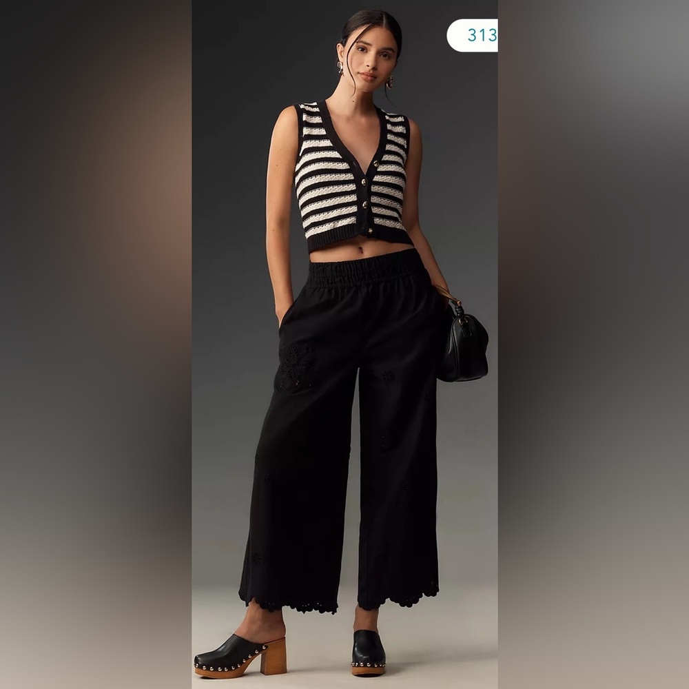 Anthropologie Eyelet Wide Leg Crop
Pants Black